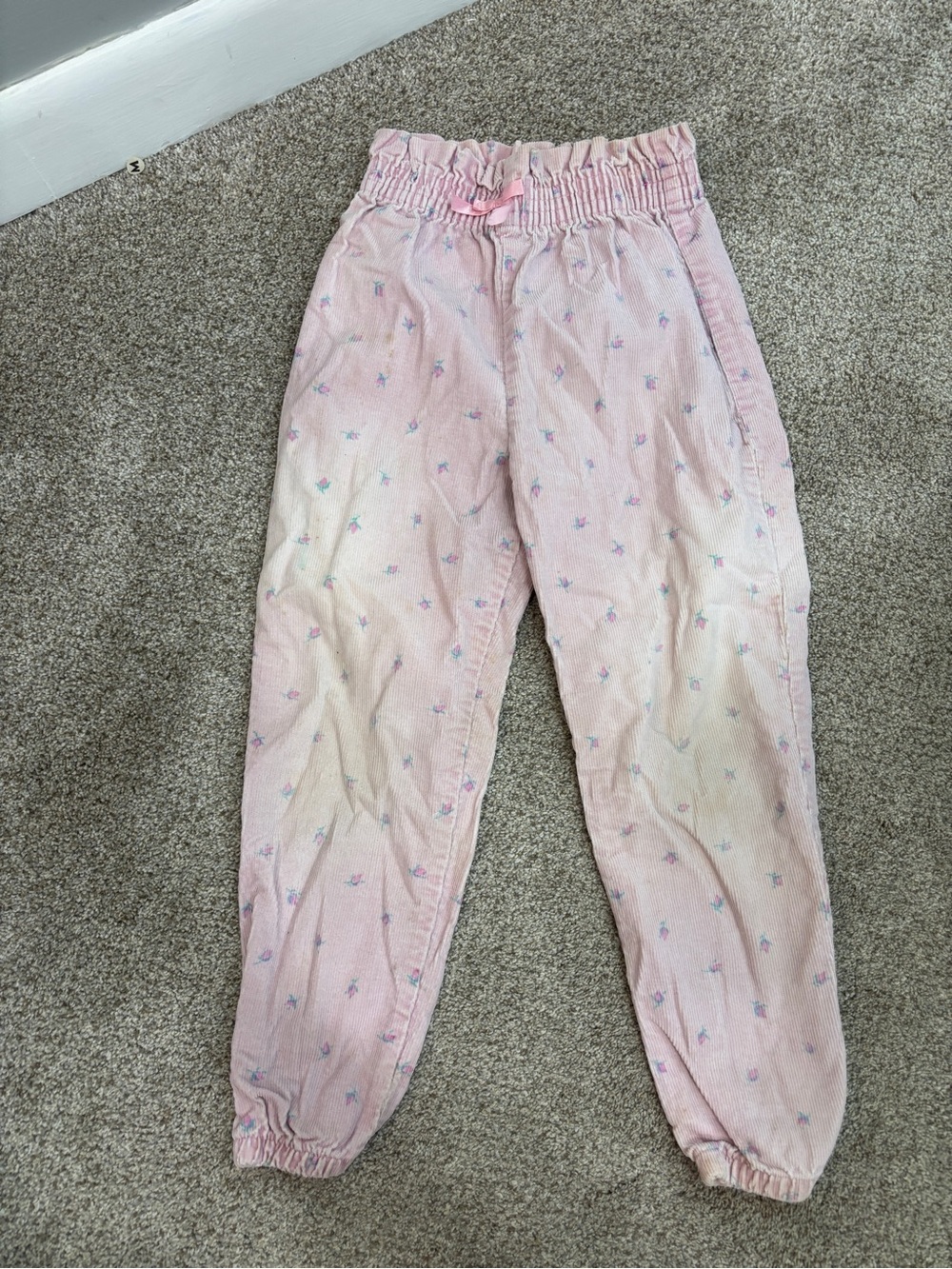 Vintage Corduroy Pink Elastic Waist Floral Jogger Pants Size 6 Little Girl